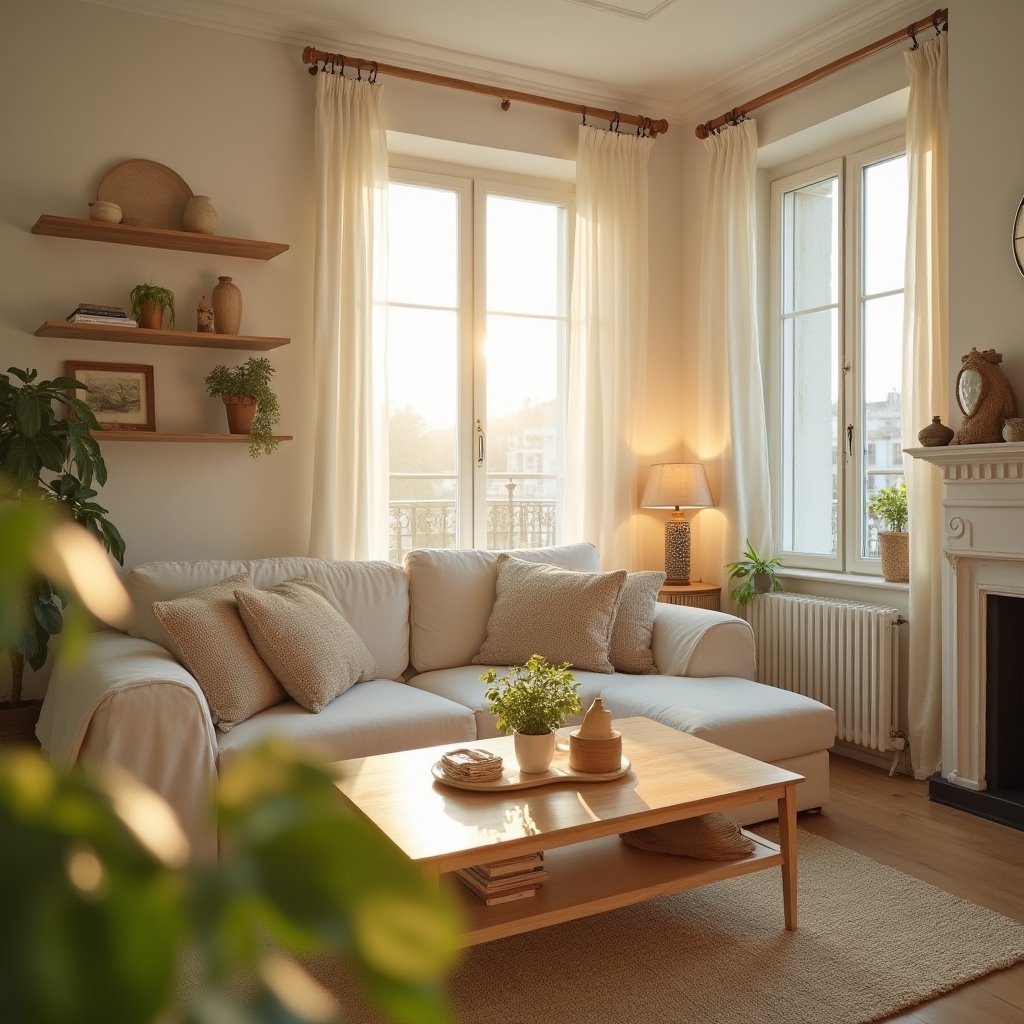 Casa ordinata con luce naturale e spazi puliti